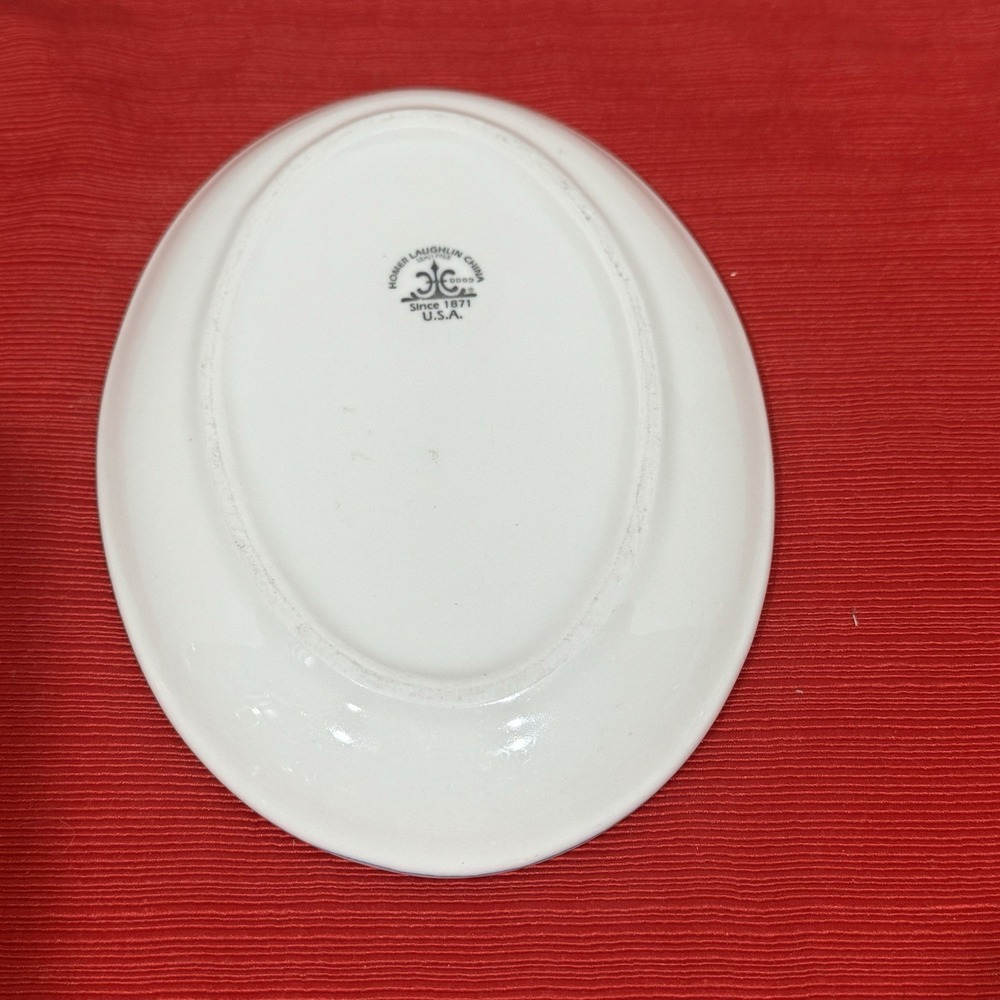 Vintage 8 1/2" Homer Laughlin Blue & White Asian Themed Oval Dish Plate USA Nice - Picture 7 of 9